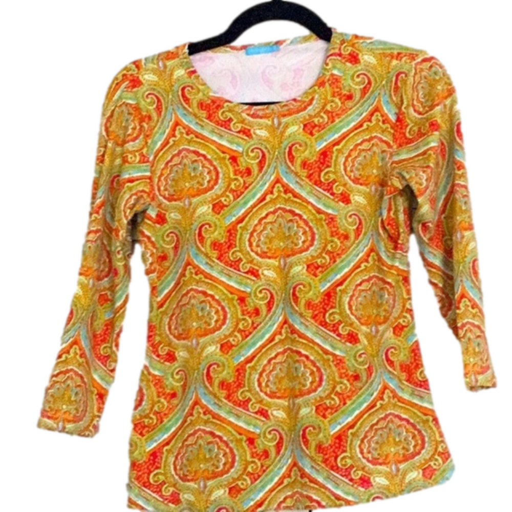𝅺J. McLaughlin Catalina cloth damask floral top. XS.